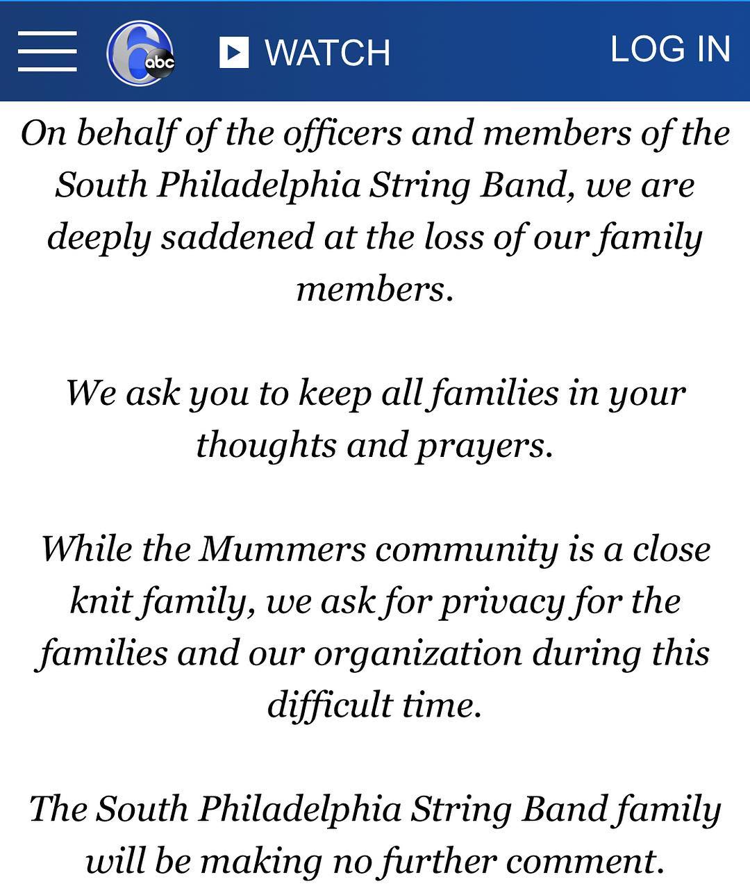 The Mollywoppers would like to send our condolences to the @southphillystringband @spsb1946 and their families.